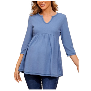 BBHOPING Maternity Waffle knit blue babydoll 3/4 sleeve top women’s small NWT